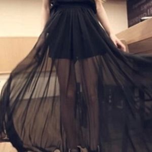 Chiffon skirt with split w/short skirt underneath